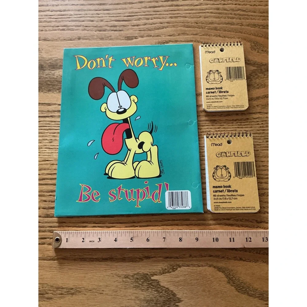 Vintage Mead Garfield Odie Don't Worry Be Stupid Folder and 2 Memo Books Set